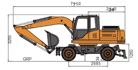 kích thước máy đào bánh lốp Lovol